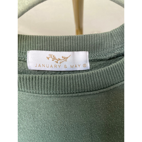 January & May Sweater Sage Green Crewneck Sweatshirt Minimal Cozy Buttery Soft S - Picture 4 of 6
